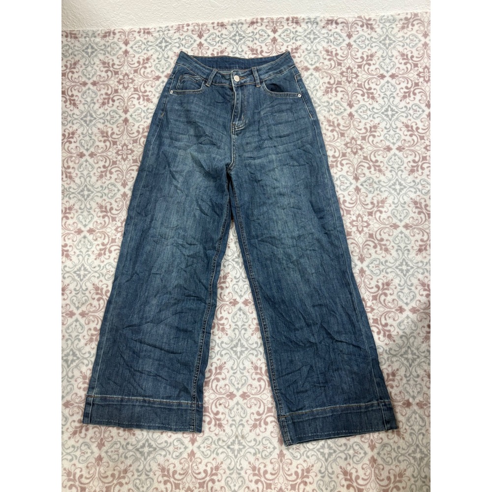 Vintage Jeans Styles Wide Leg High Waisted Denim Blue Jeans Medium Wash 27x26
